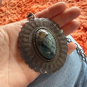 Statement sterling silver vintage Native Pendant Necklace old pawn